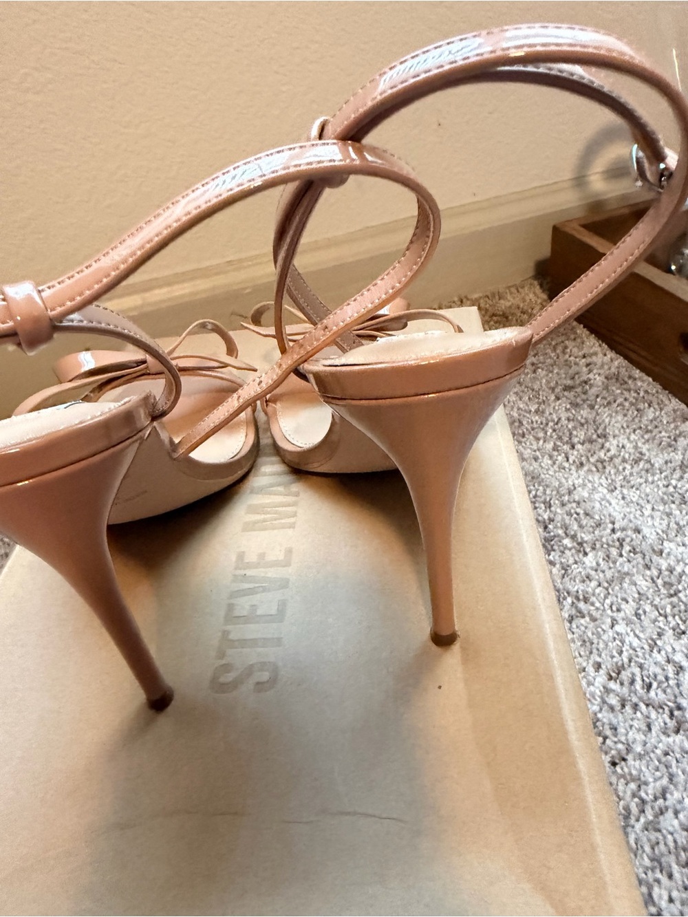 Steve Madden Patent Bow Ankle-Strap Heels in Nude - Picture 2 of 3